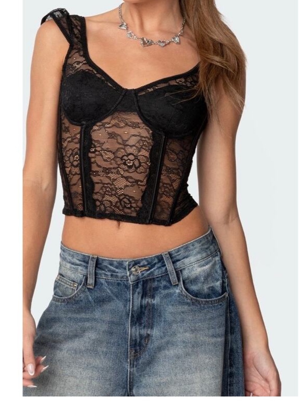 Edikted Black Lace Bustier Camisole